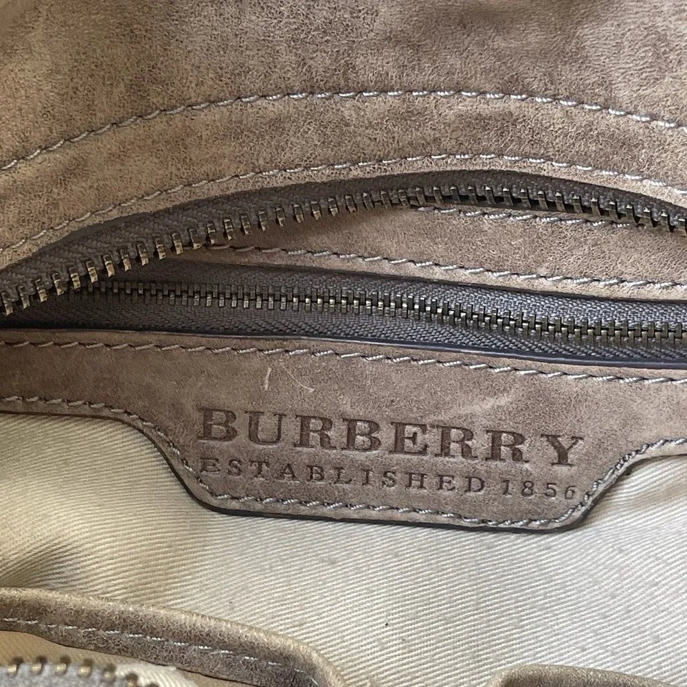 Burberry Gray Suede Belted Pleated Leather Hobo‎ Shoulder Bag
